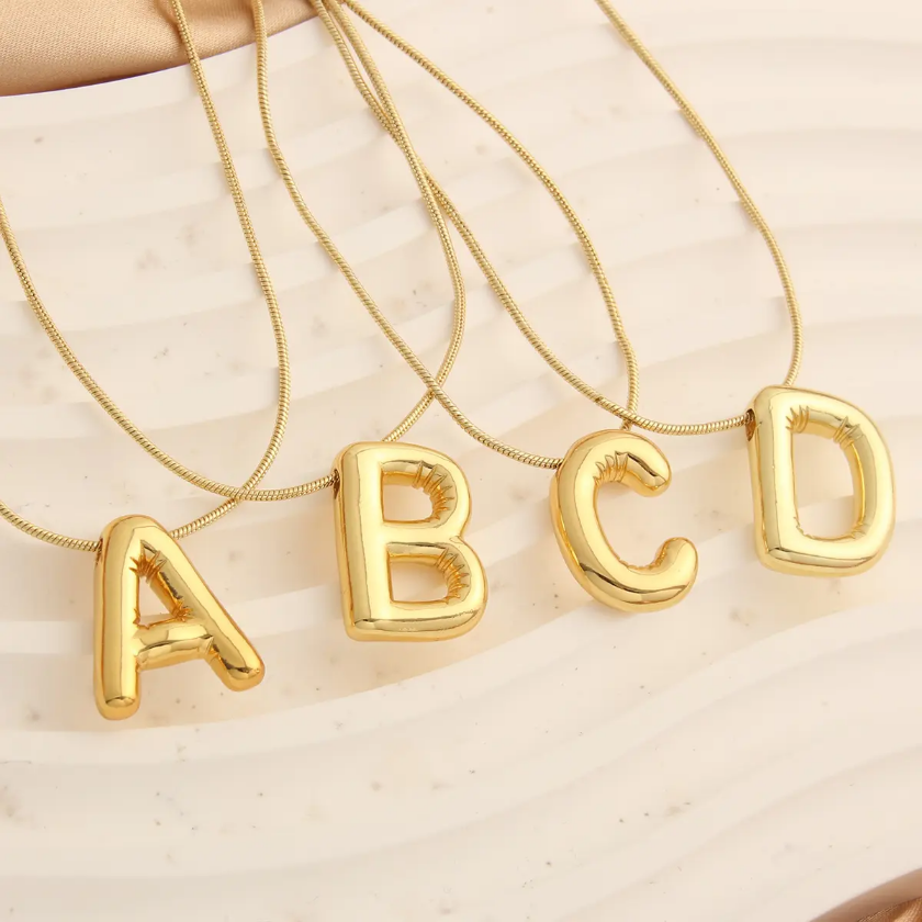 Golden Puff Initial Necklace