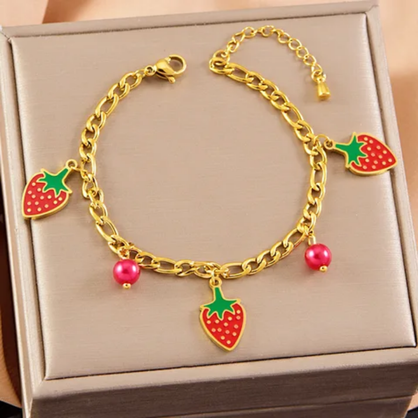 Strawberry Sweetheart Charm Bracelet