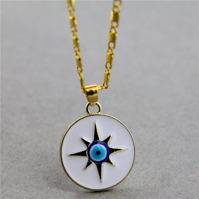 Golden Evil Eye Compass Pendant