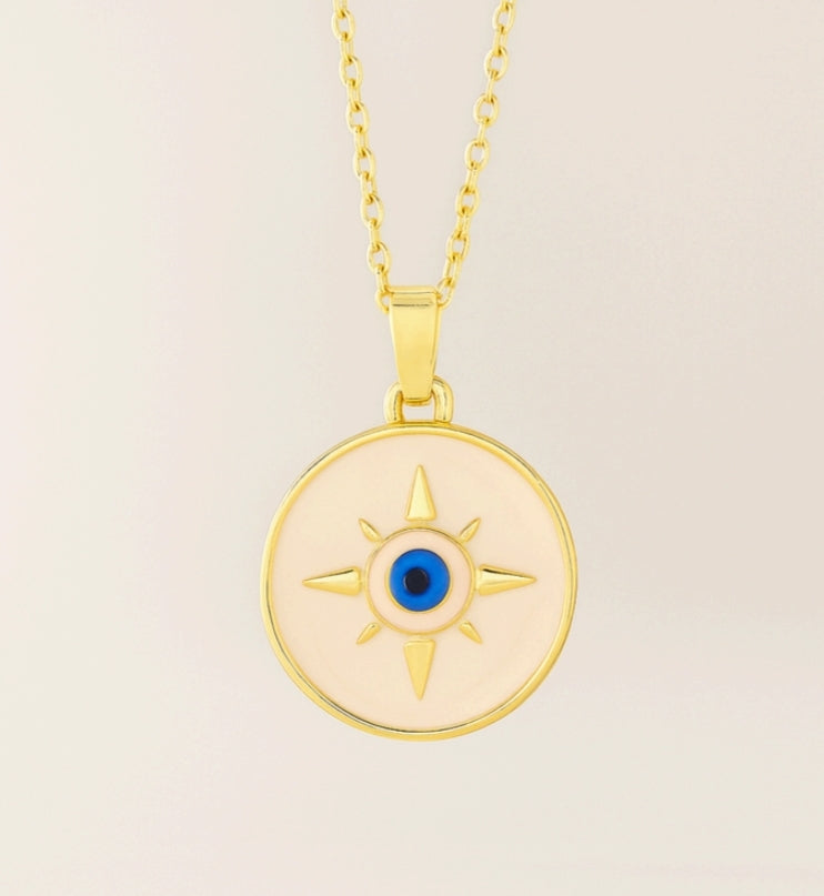 Golden Evil Eye Compass Pendant